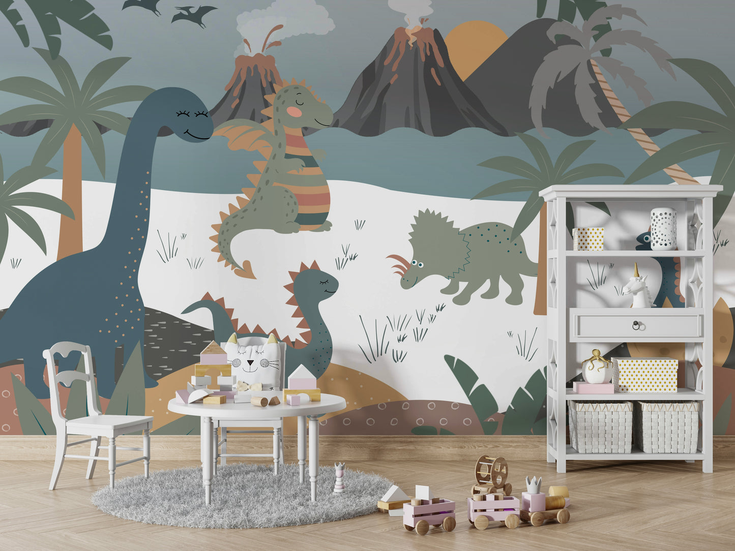 The colors are soft and gentle, with pale greens, browns, and muted tones.

