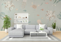 The colors are soft and gentle, with pale blues, greens, and pinks.

