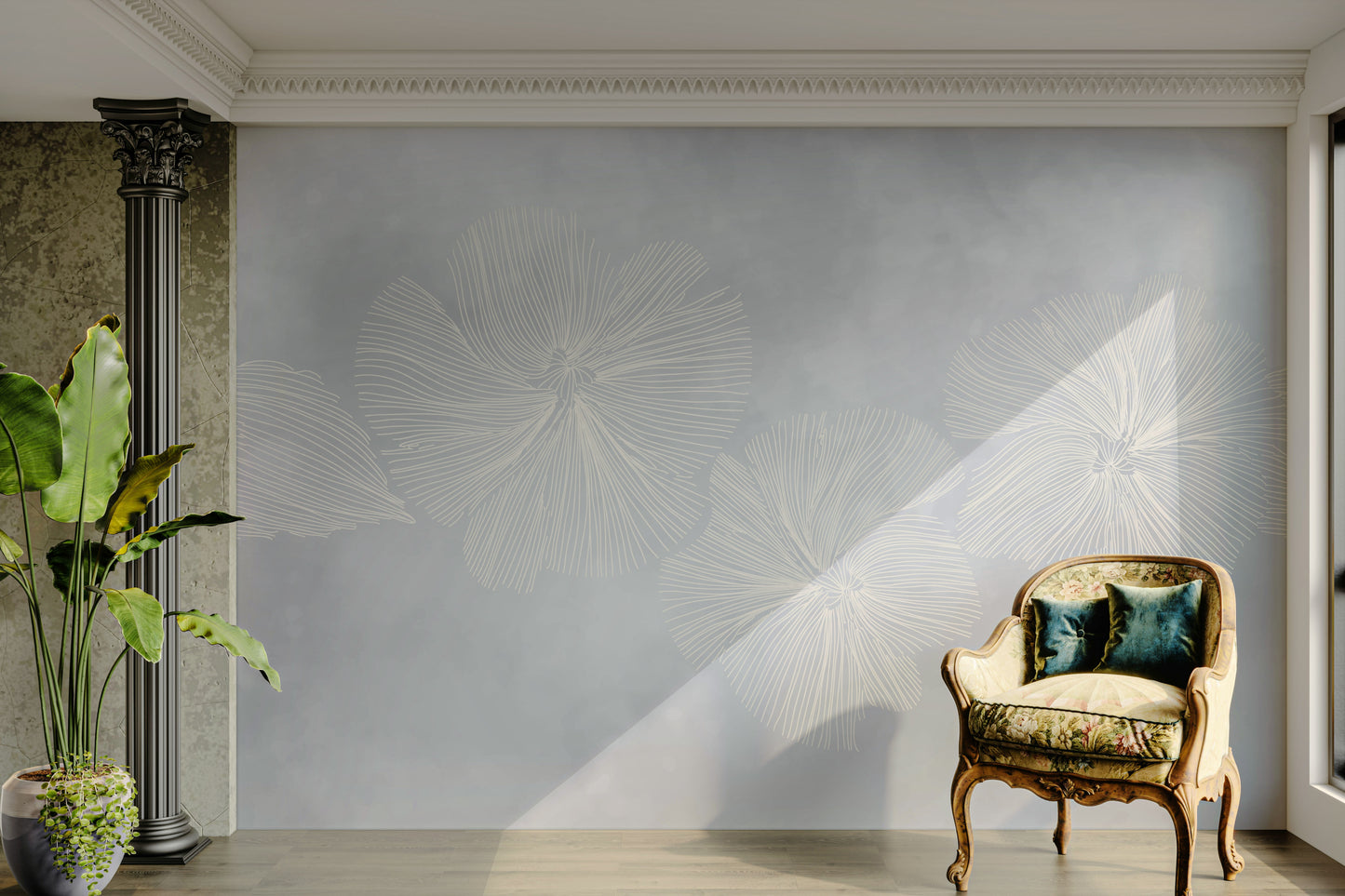 The colors are soft and gentle, with pale hues.

