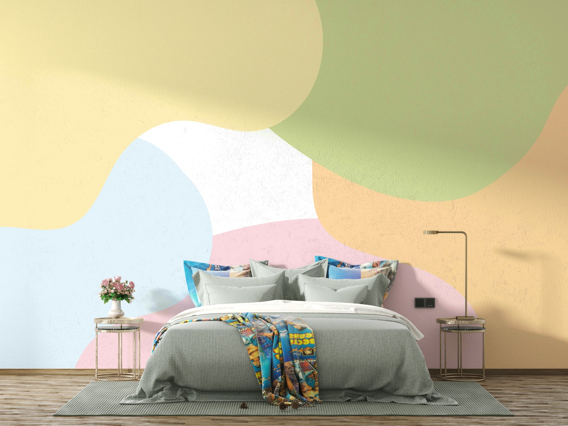 The colors are soft and gentle, with pale hues.

