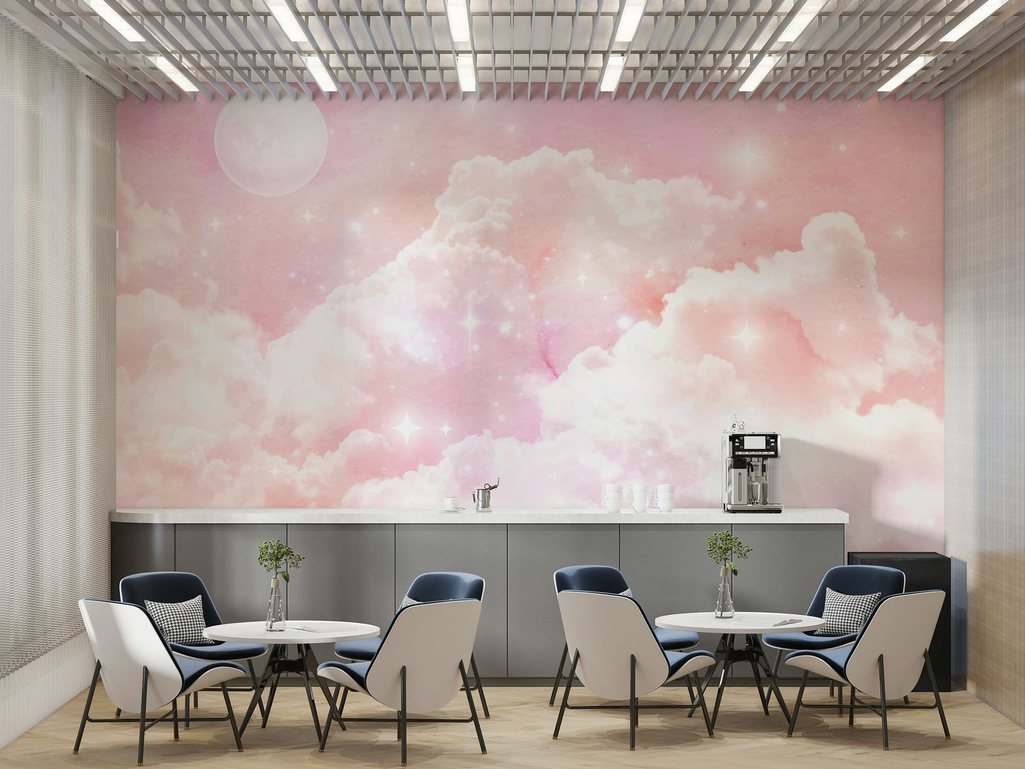 The design features soft clouds illuminated by moonlight.

