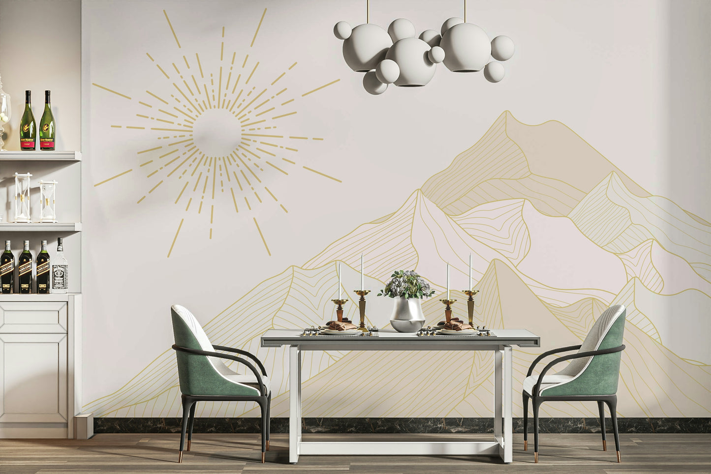 The colors are soft and gentle, with a golden hue, suggesting sunrise or sunset.

