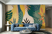 A peaceful wall mural with a natural, abstract design.

