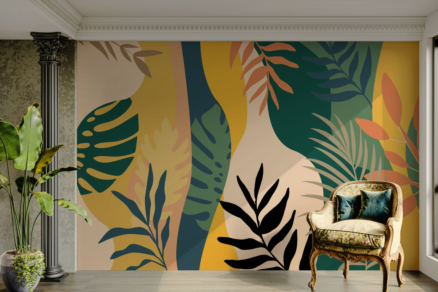 The colors are gentle, with a muted, earthy palette.

