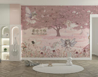 A peaceful wall mural with a magical, whimsical design.

