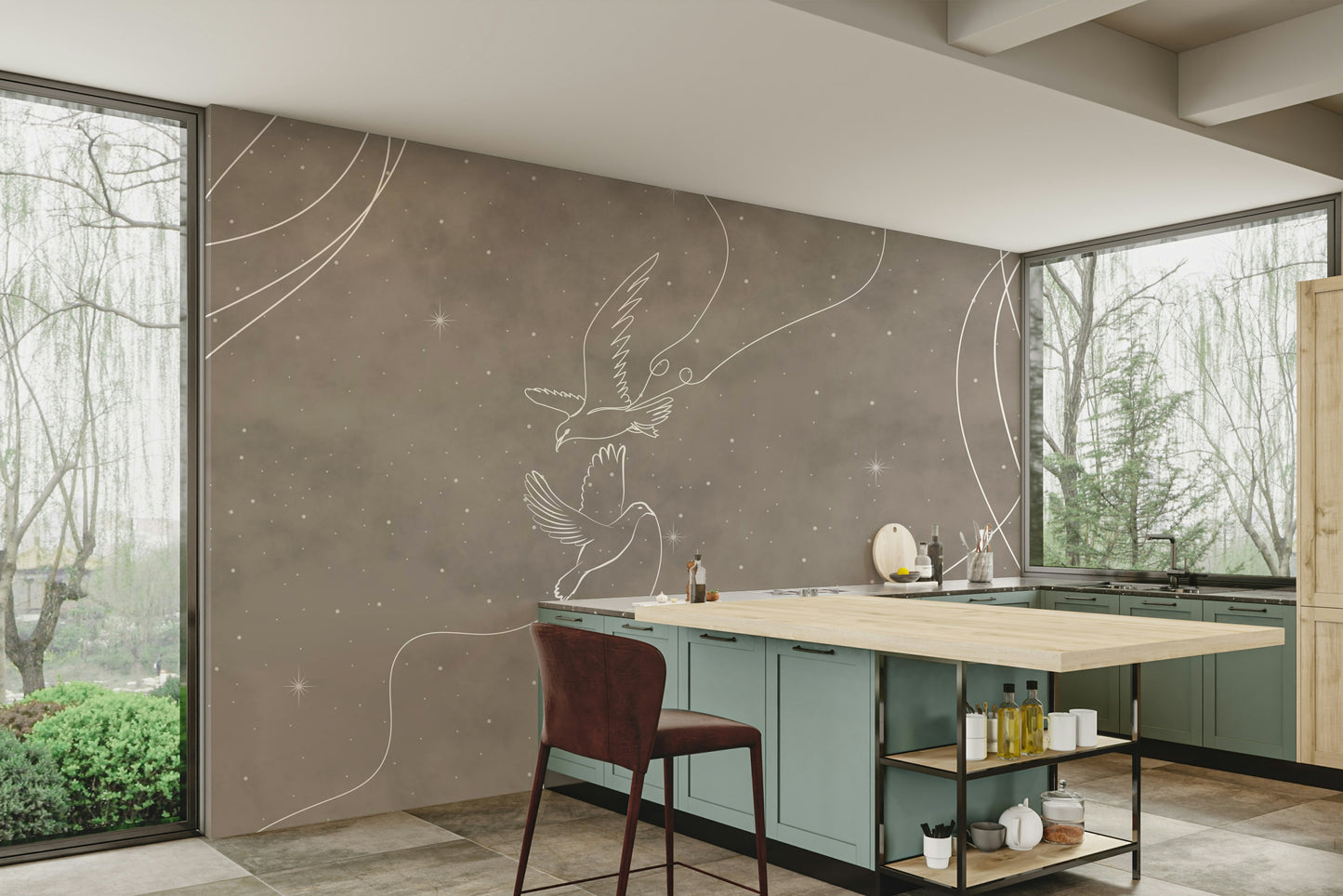 The design features graceful, peaceful doves and stars.

