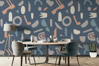 A peaceful wall mural with a modern, geometric design.

