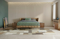 A peaceful wall mural with a modern, flowing design.

