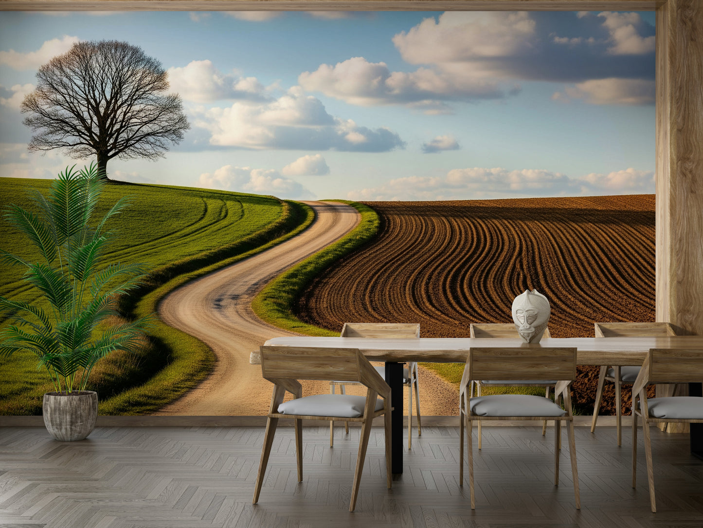 The colors are soft and gentle, with pale grays, greens, and browns.

