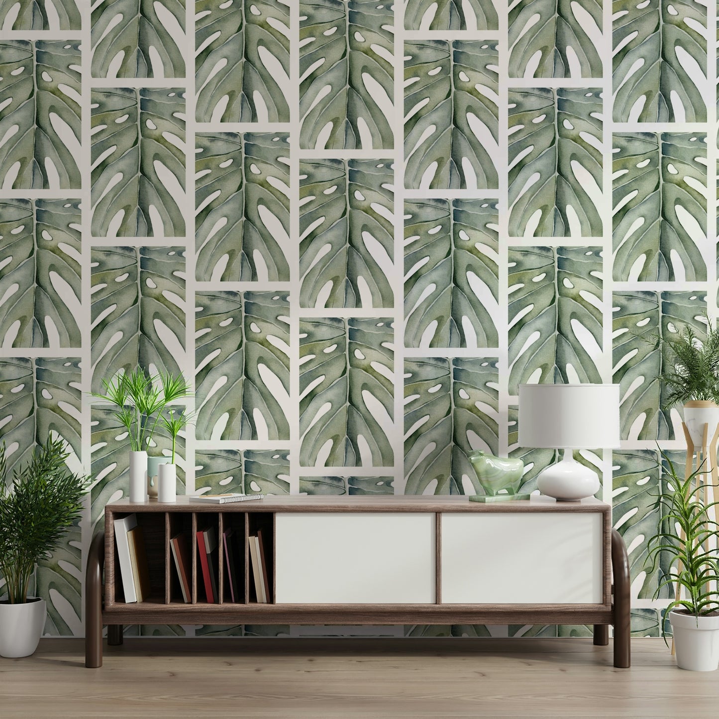 The design features lush, detailed tropical leaves and foliage.

