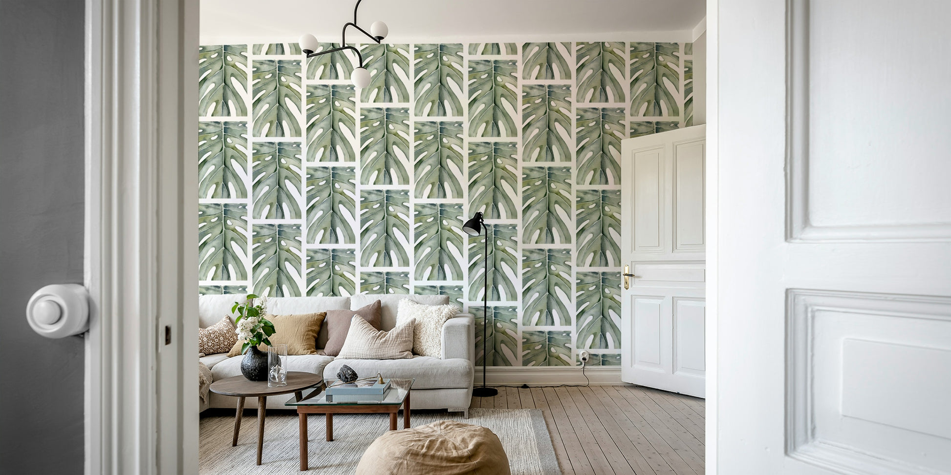 The composition is a repeating, subtle botanical pattern.

