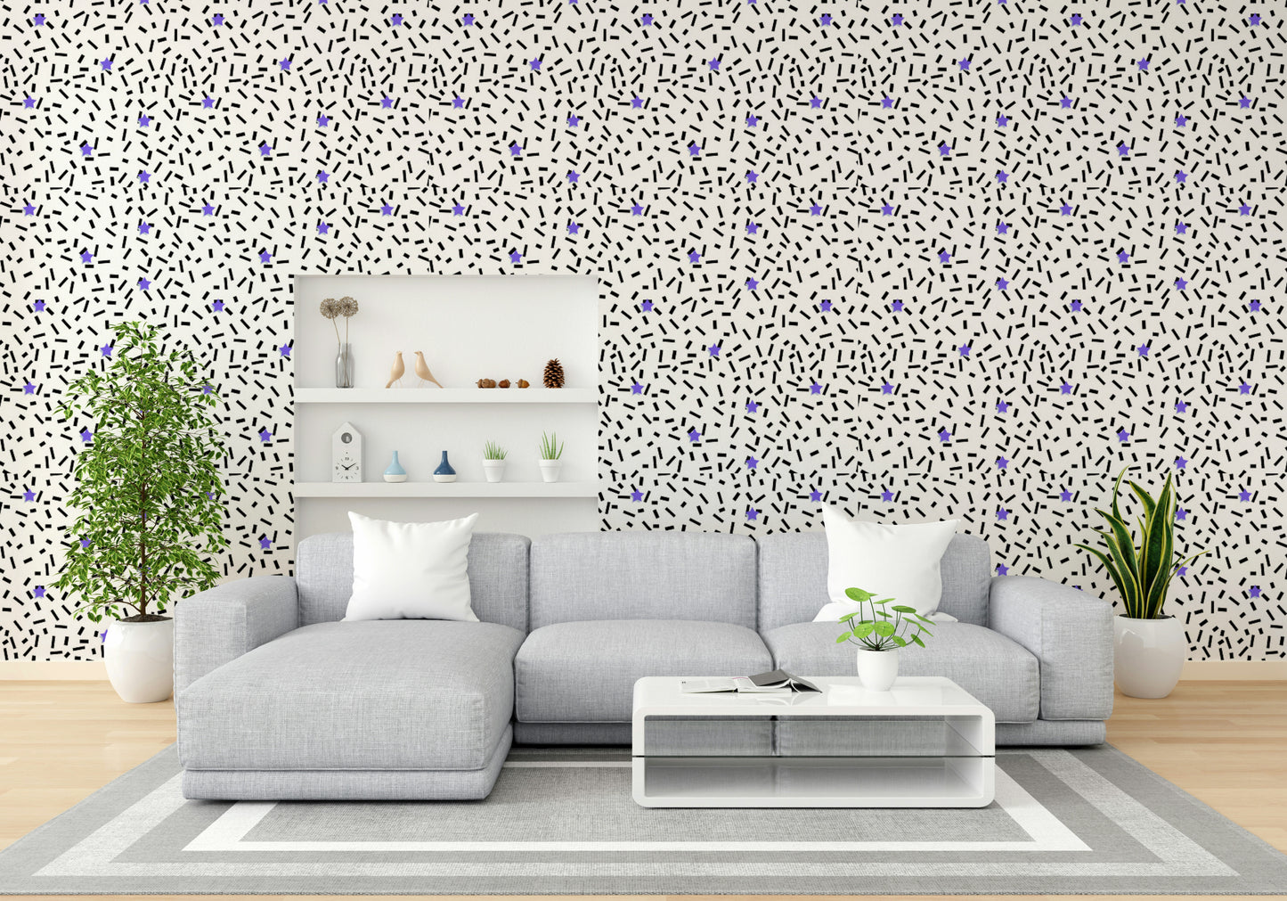 The design features a repeating pattern of soft, scattered star shapes.

