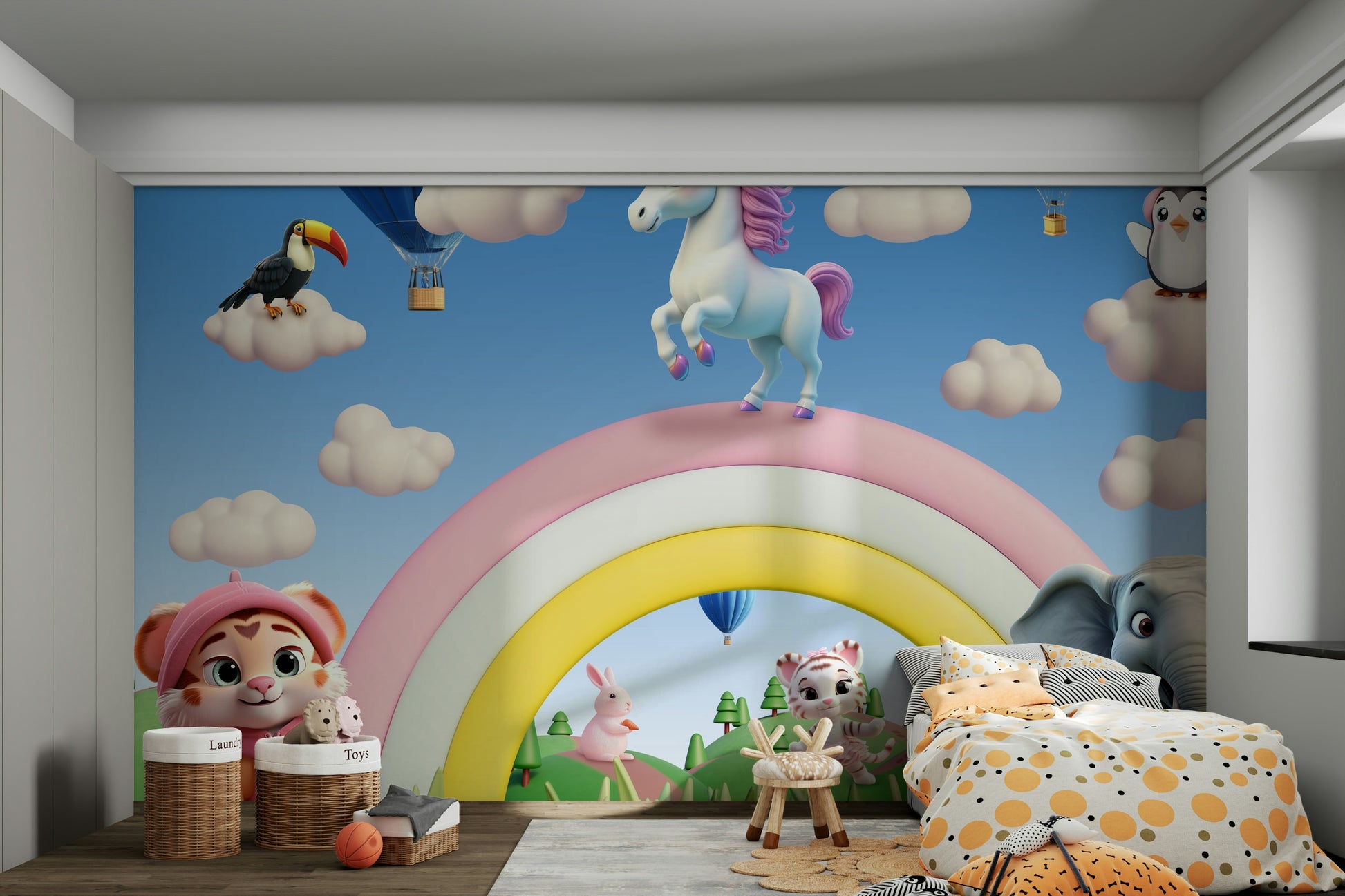 The colors are bright and vibrant, with a multi-colored palette.

