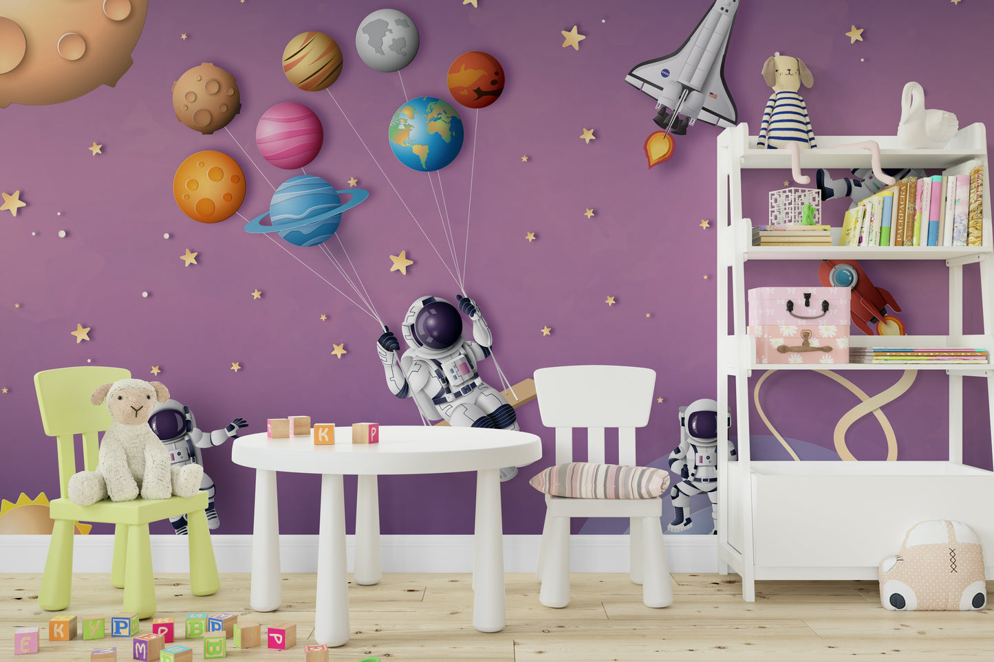 The colors are gentle and soft, with a pastel, blue and gray palette.

