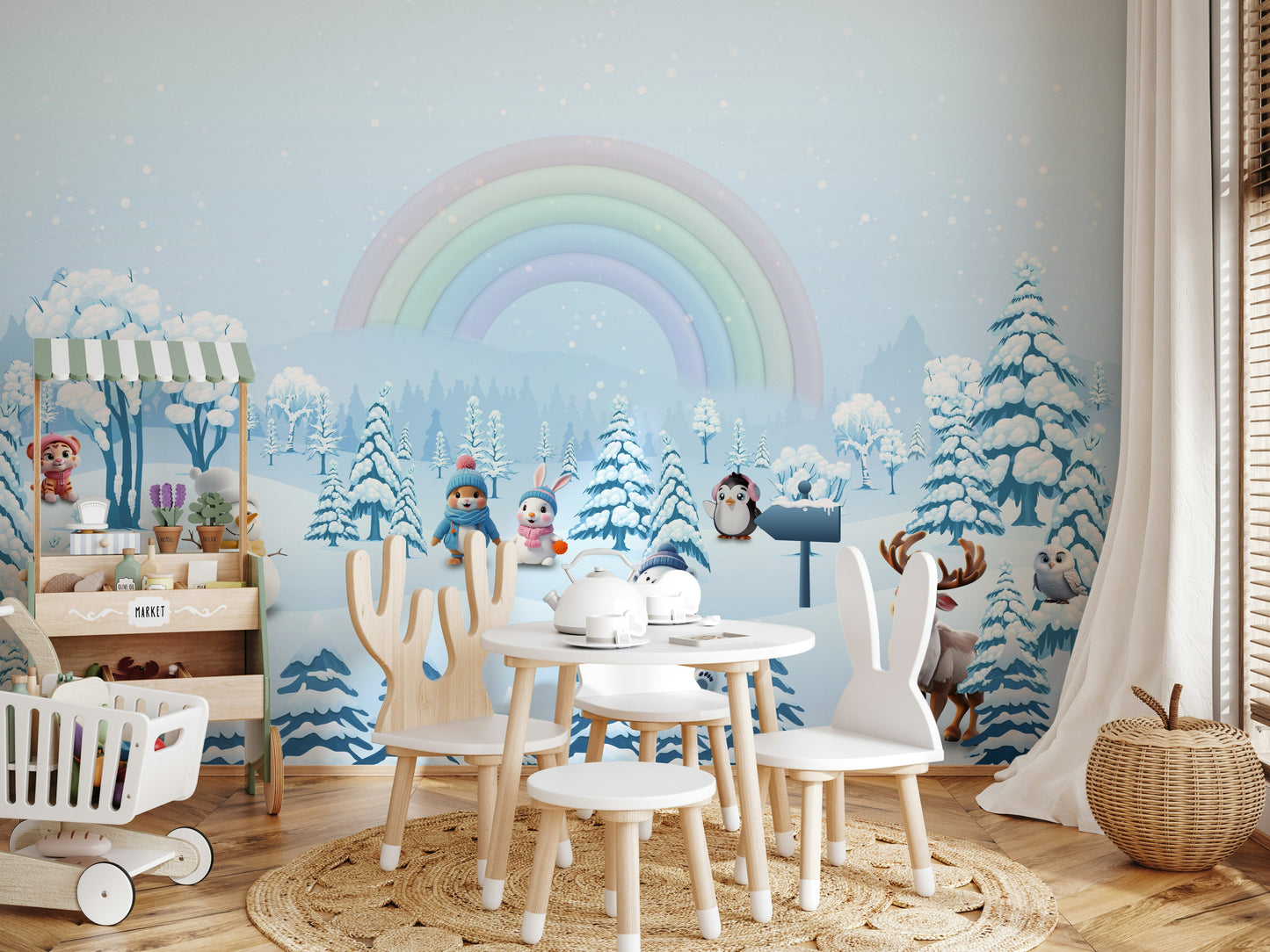 Winter Friends' Rainbow Wall Mural