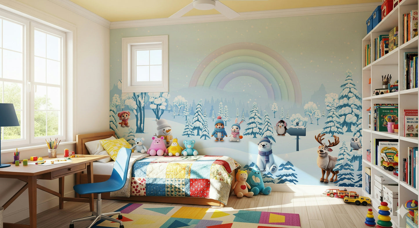 Winter Friends' Rainbow Wall Mural