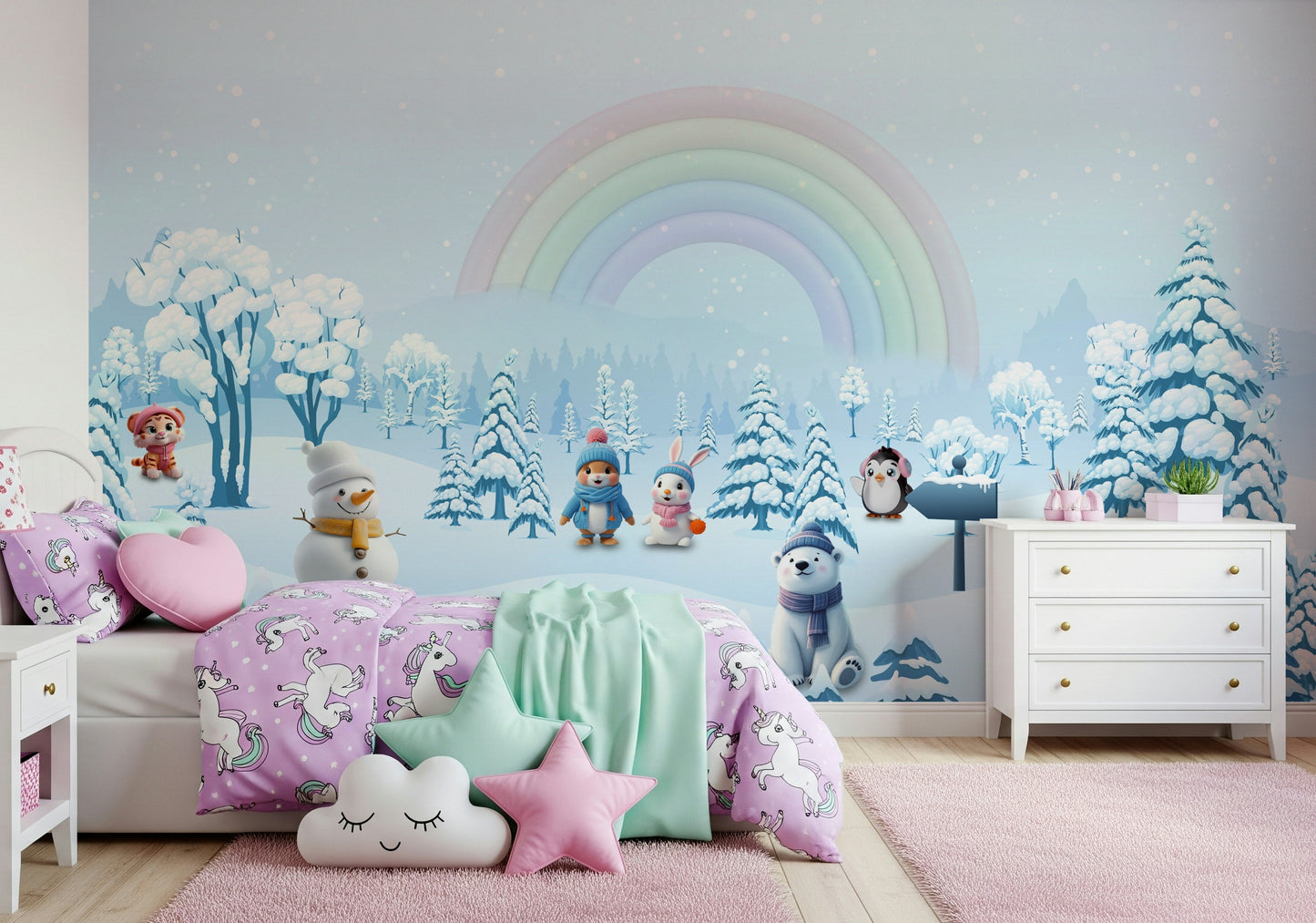 Winter Friends' Rainbow Wall Mural
