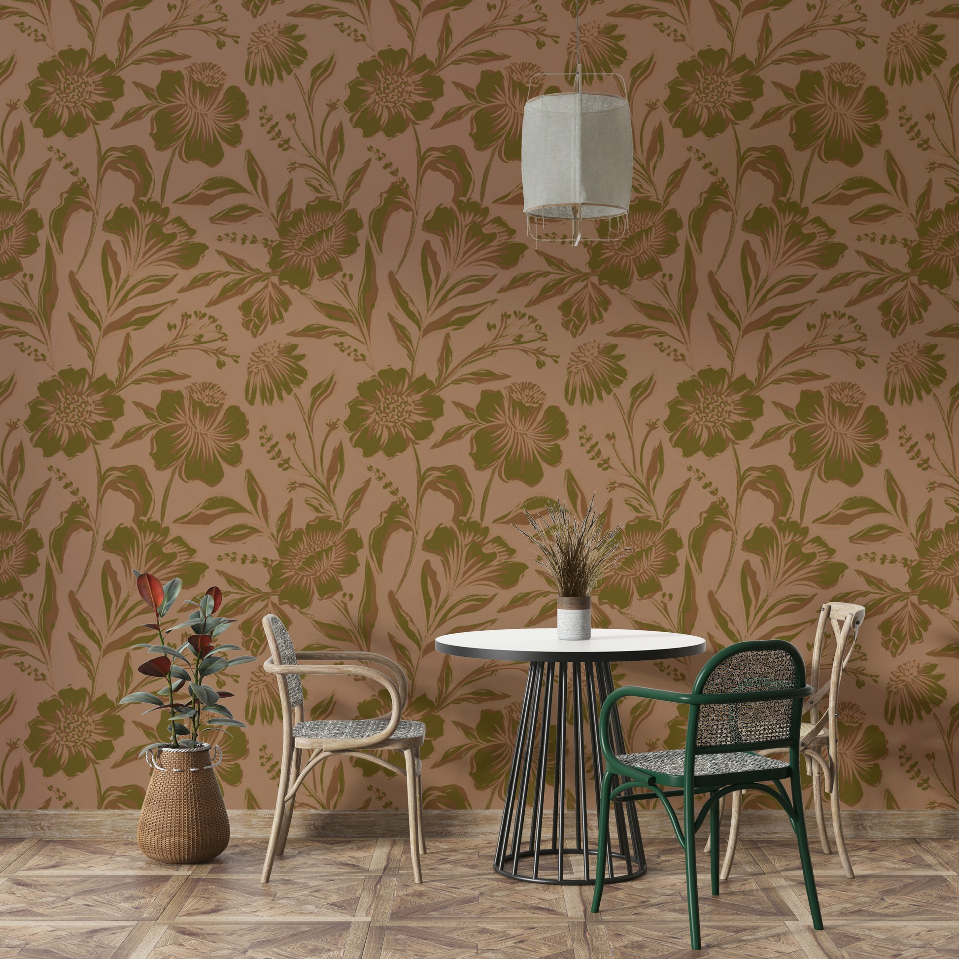 The color palette is monochromatic, with different shades of brown and beige.
