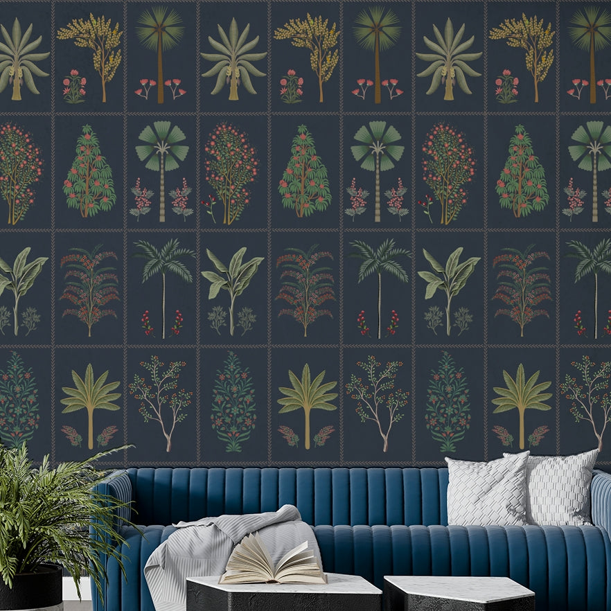 The design features a repeating pattern of soft, graceful leaves arranged in a tile-like grid.

