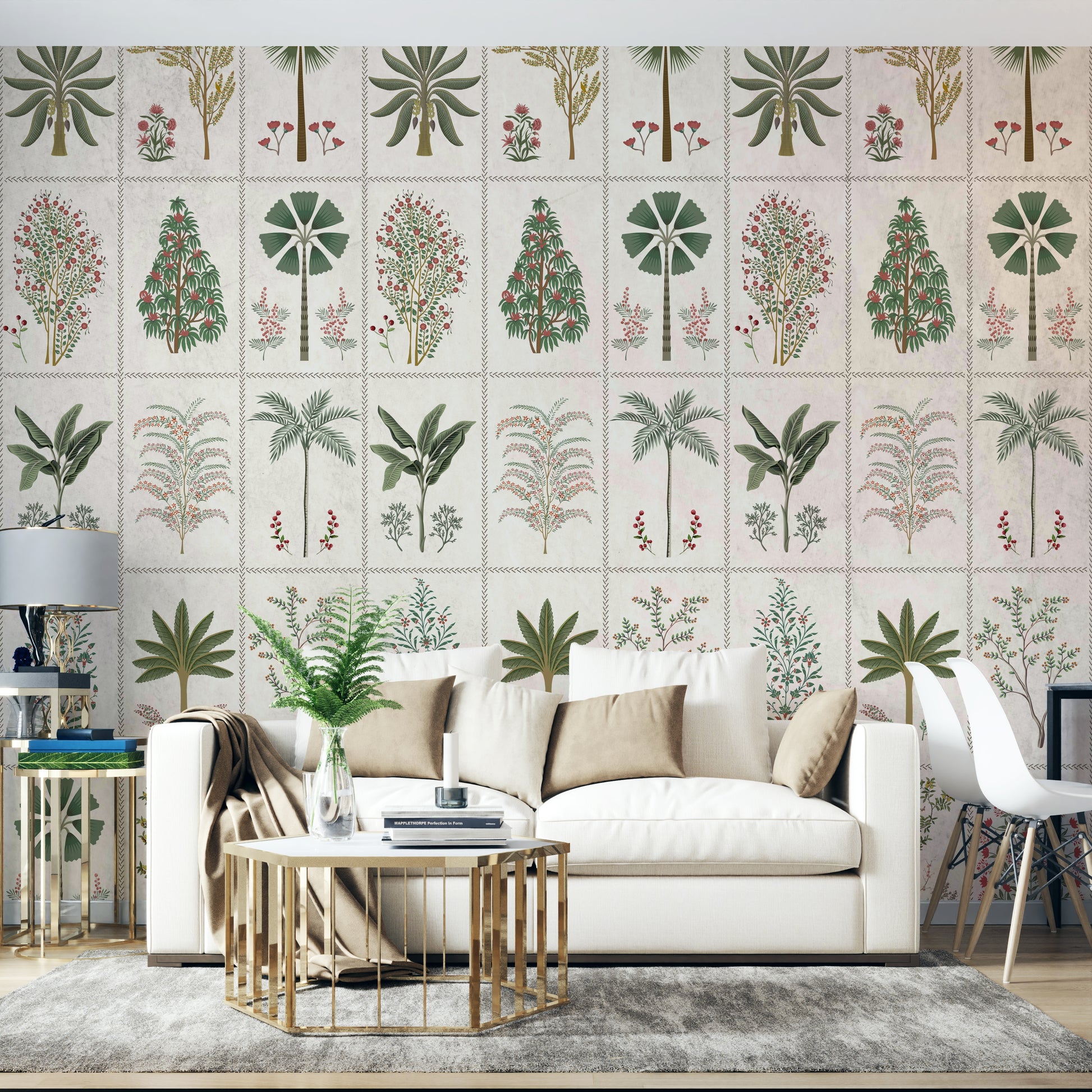 The colors are gentle and muted, with a natural, rustic and neutral palette.

