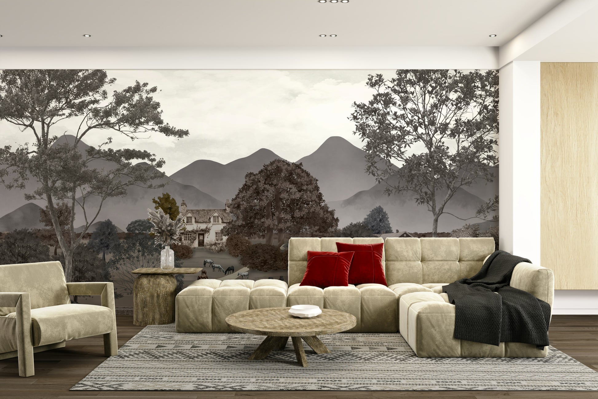 The colors are gentle and muted, with a natural, green and beige palette.

