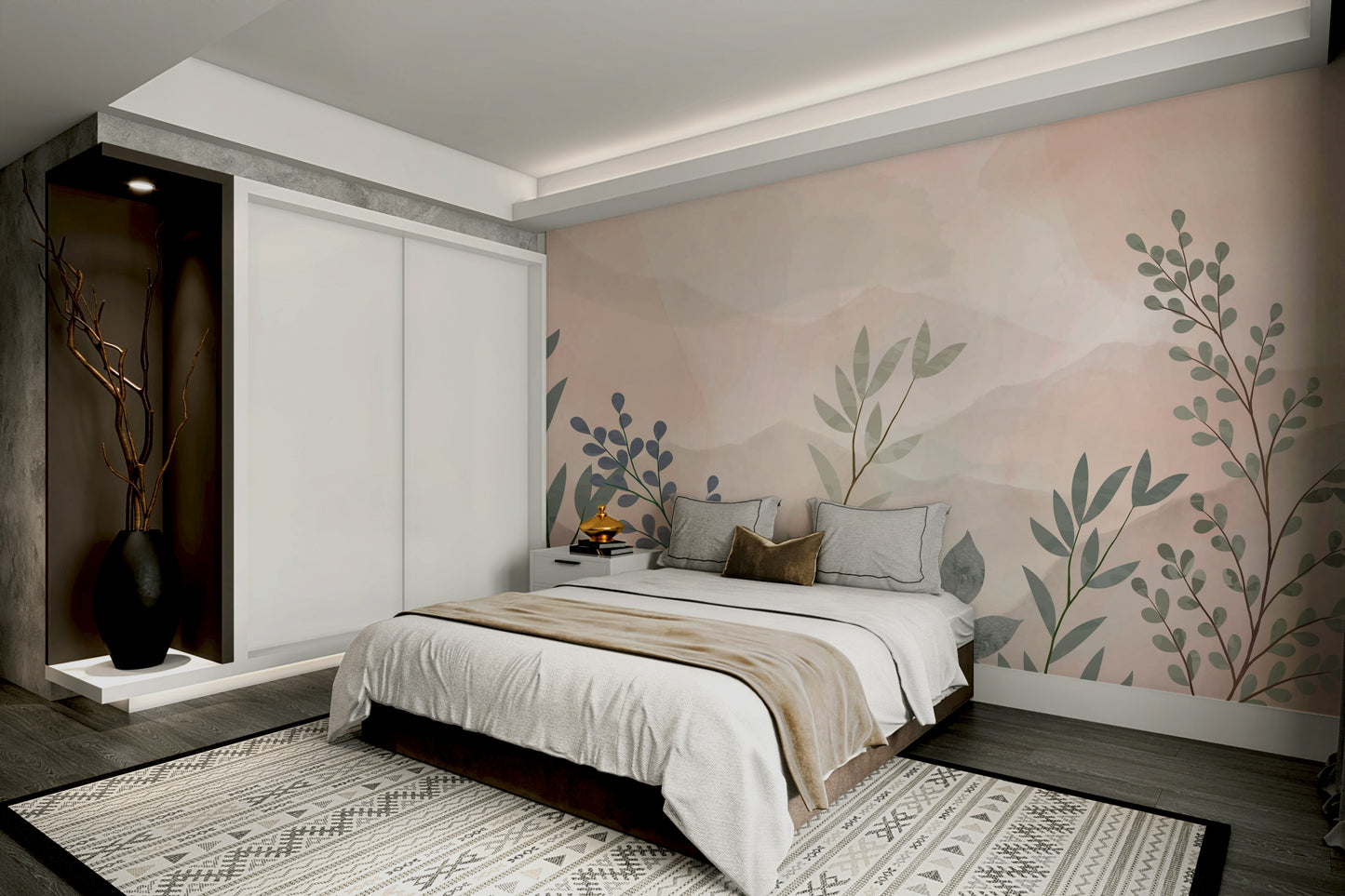 The colors are gentle and soft, with a pastel, light and neutral palette.

