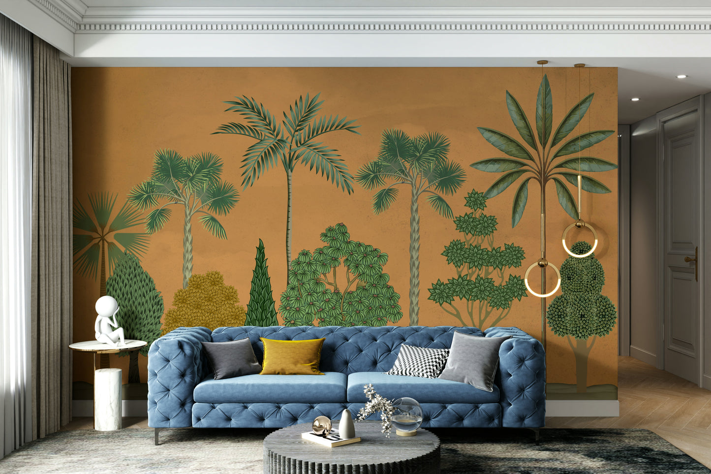 The colors are gentle and warm, with a natural, earthy and beige palette.

