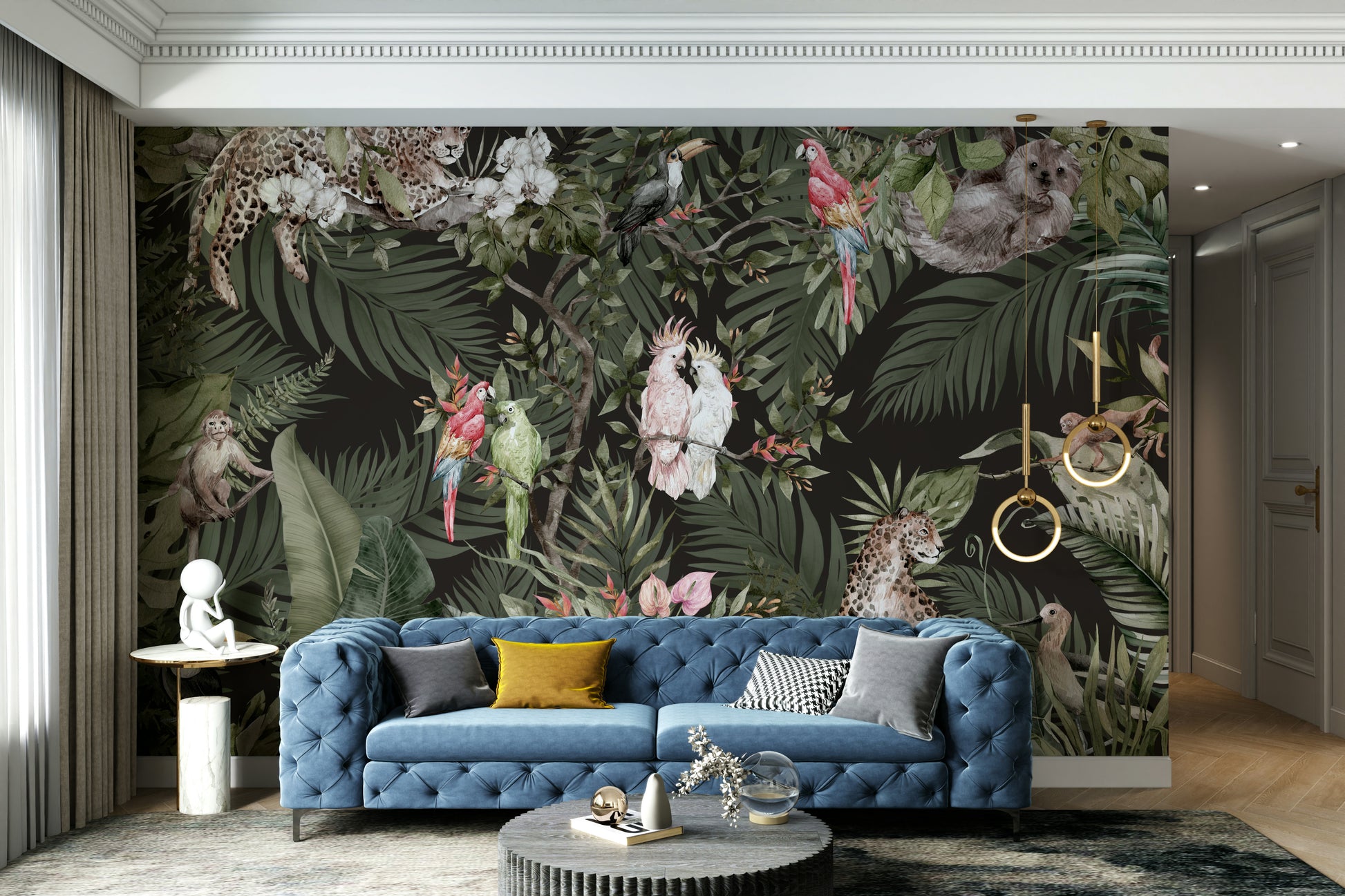 The colors are gentle and lush, with a natural, green and gray palette.

