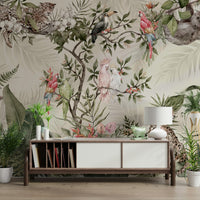 A peaceful wall mural with an organic, botanical design.

