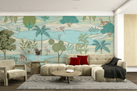 The colors are gentle and lush, with a natural, green and gray palette.

