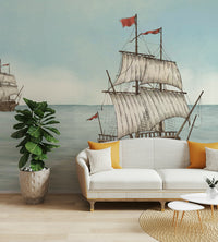 The colors are gentle and cool, with a muted blue and beige palette.

