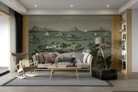 A peaceful wall mural with an organic, coastal design.

