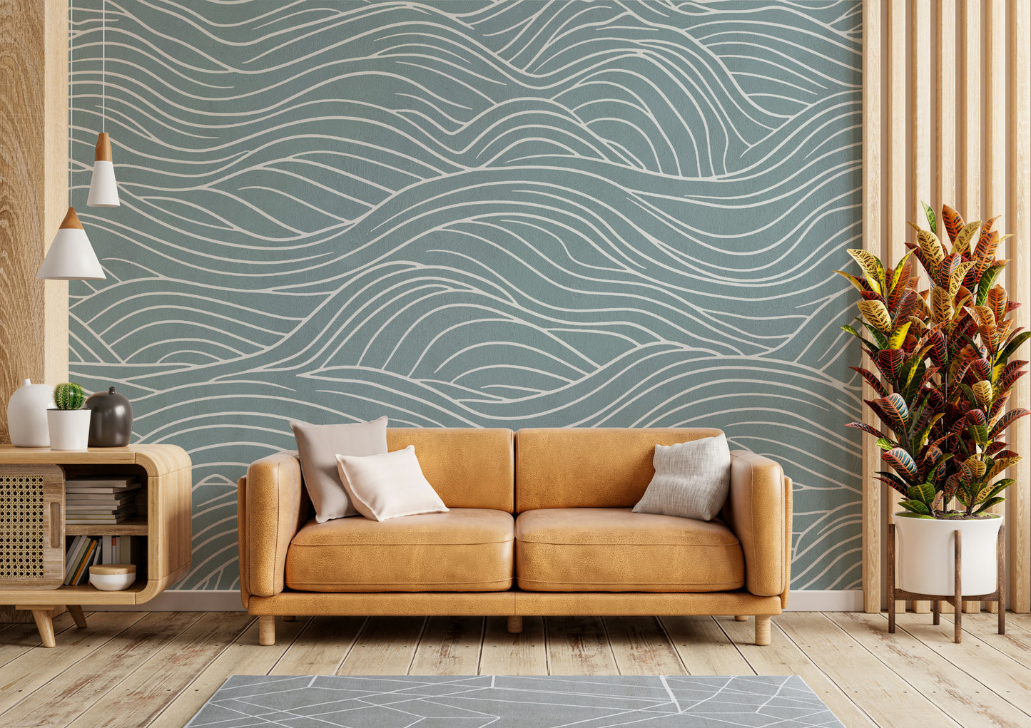 Scenic wallpaper with cartoon shapes and colors

