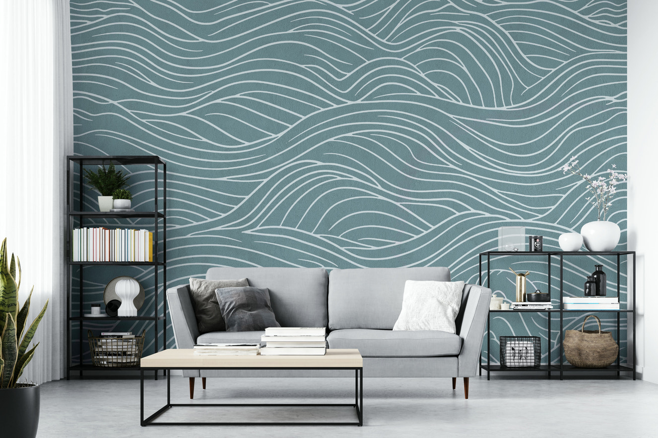 Mural wallpaper of a zen waves design

