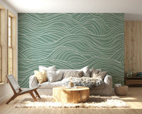 Mural wallpaper of a sage & serene waves design

