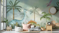 Wall mural showing a quiet prehistoric scene

