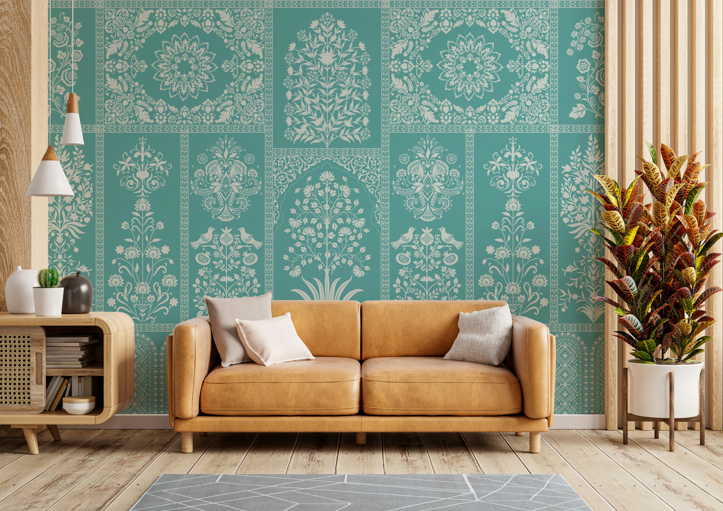 A peaceful wall mural with an organic, natural design.

