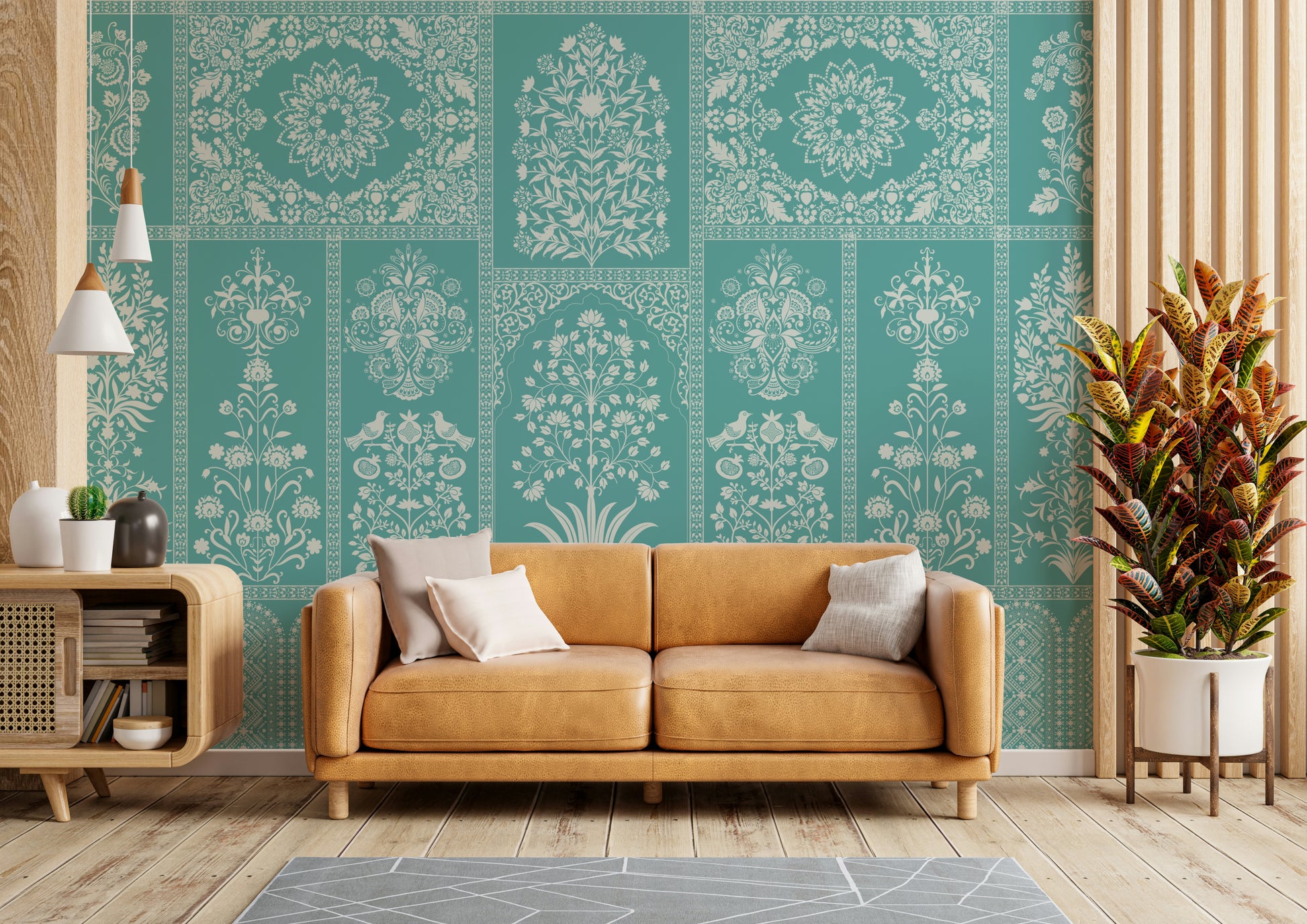 A peaceful wall mural with an organic, natural design.

