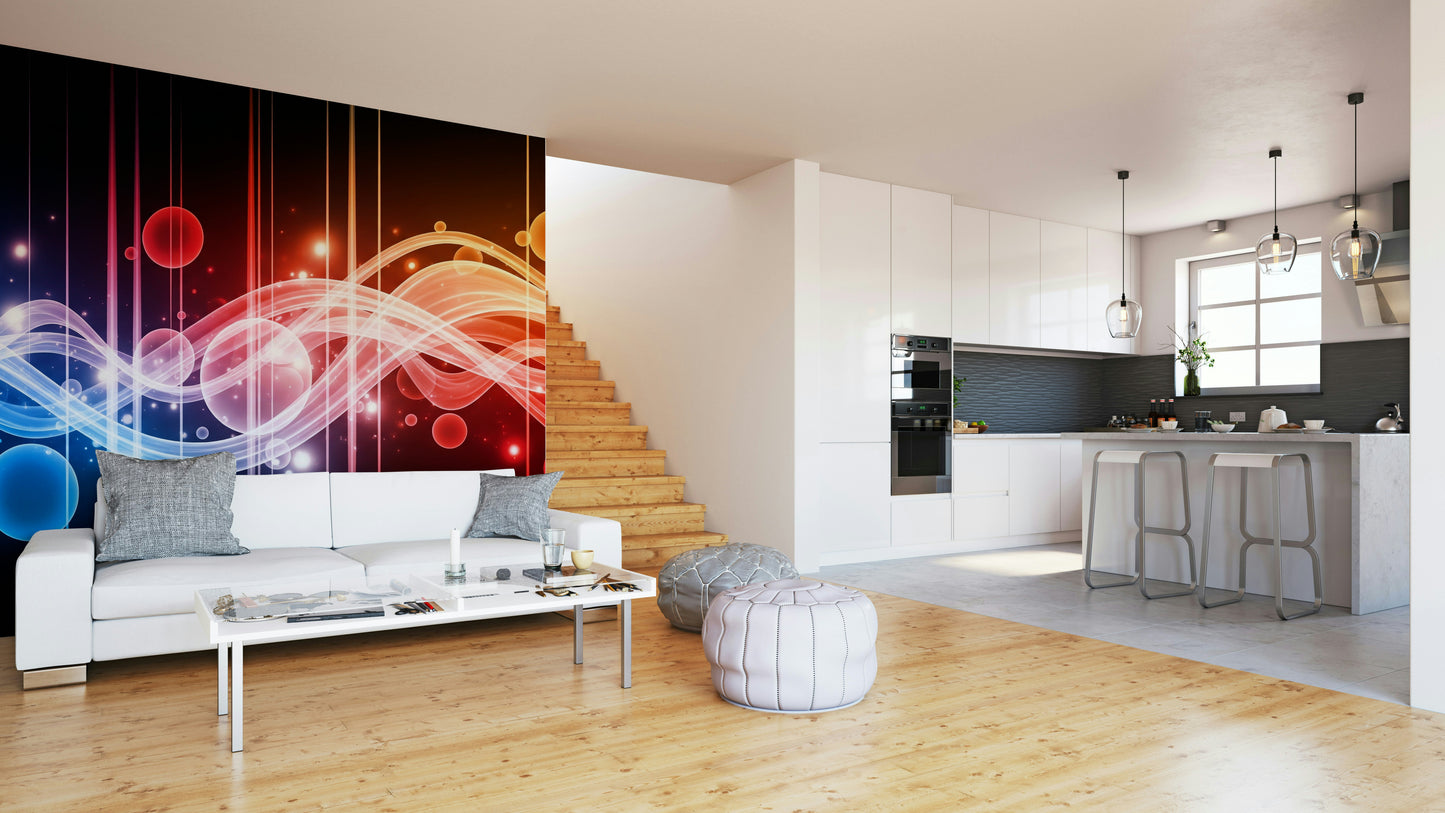 Close-up of a colorful, flowing line pattern

