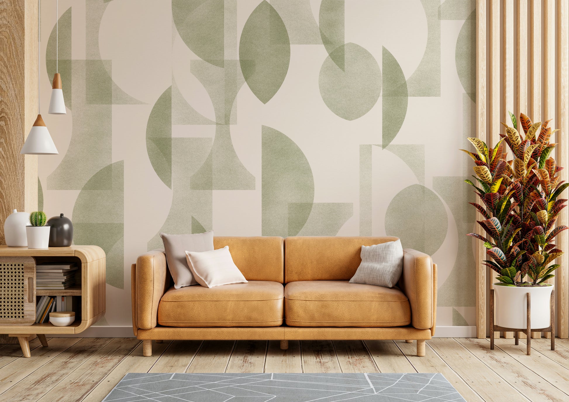 Close-up of a geometric olive branch pattern

