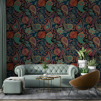 This wallpaper is suitable for a living room, a bedroom, or an elegant study.
