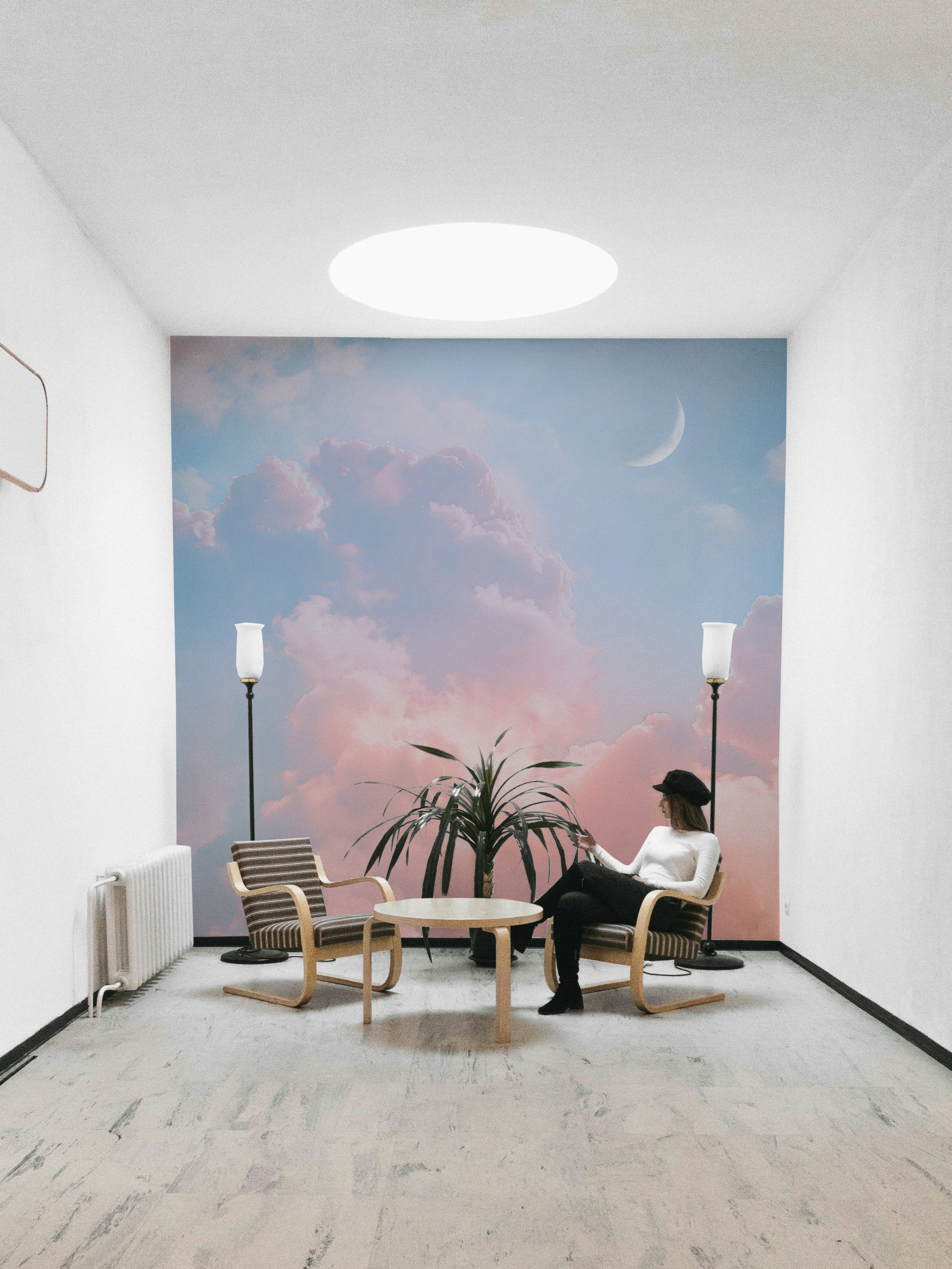 Scenic wallpaper with cartoon shapes and colors

