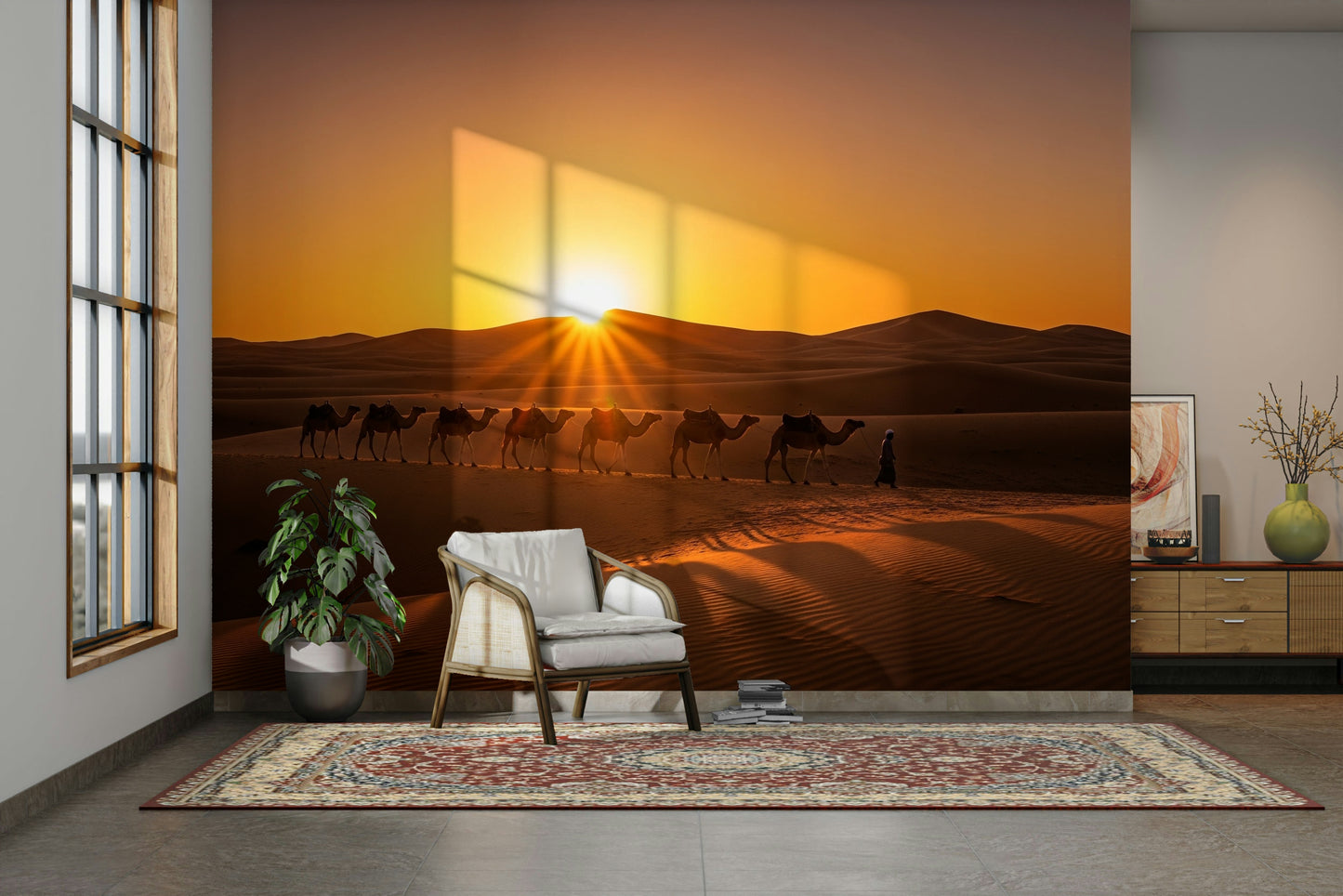 Mural wallpaper capturing soft morning light

