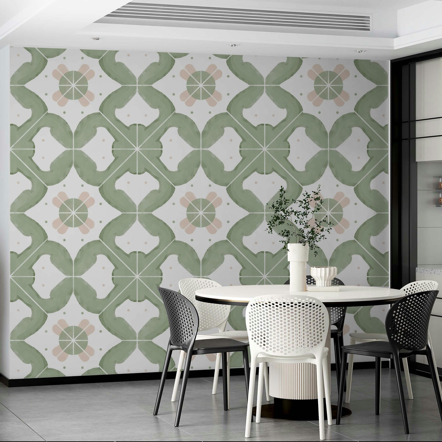 Realistic-looking sage tile mural wallpaper

