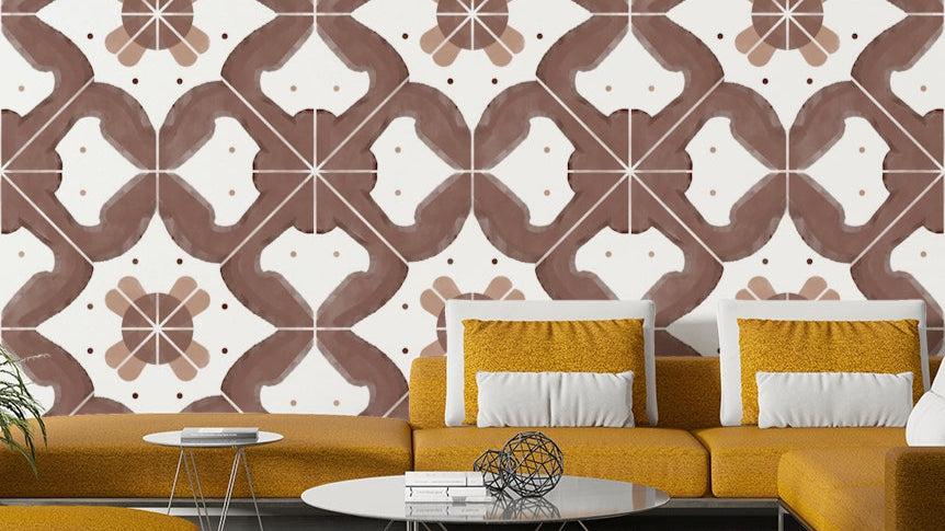 Textured wallpaper with a terracotta tile design


