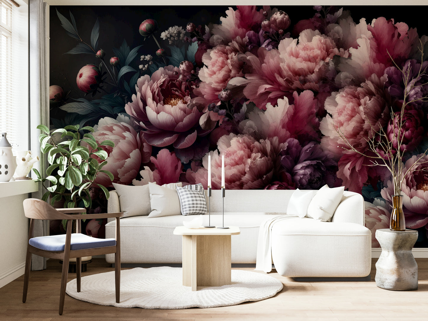 Scenic wallpaper with cartoon shapes and colors

