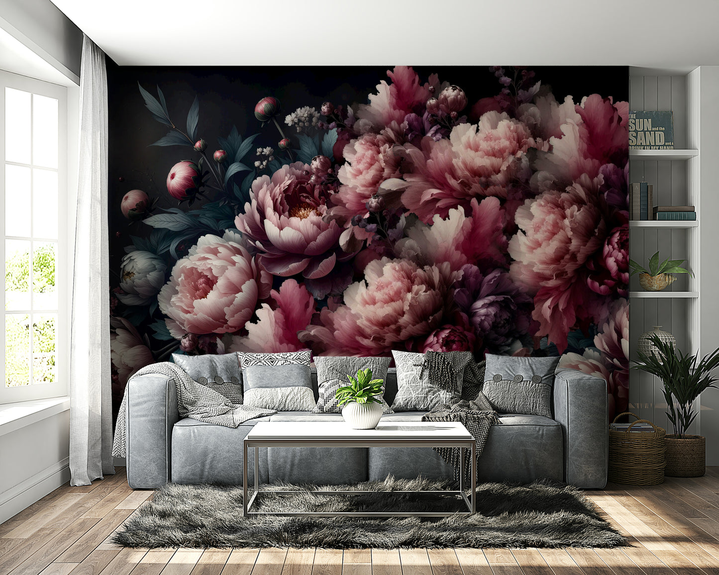 Wall mural showing a quiet floral scene

