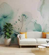 Wall mural with whimsical shapes and colors

