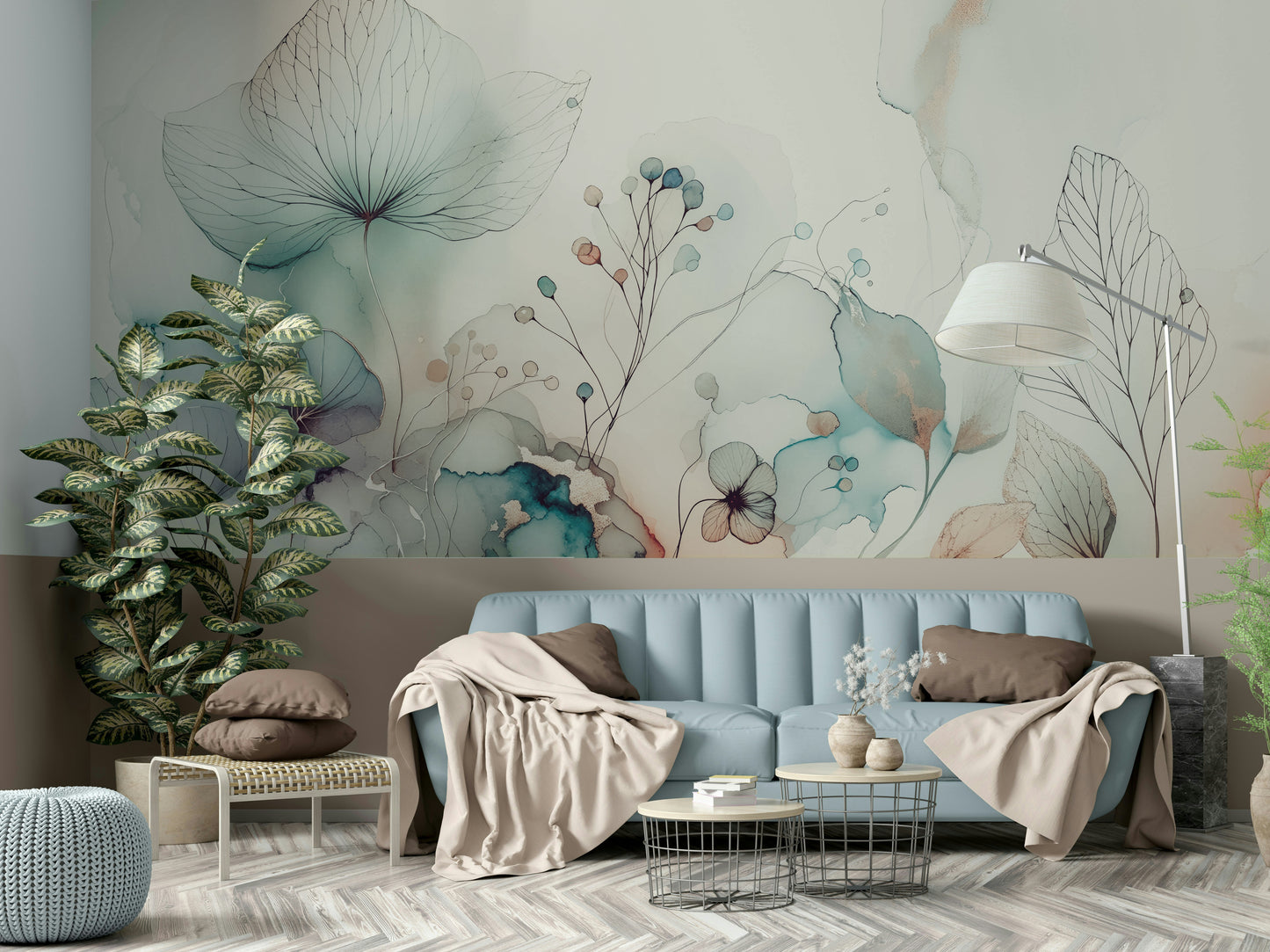 Scenic wallpaper with cartoon shapes and colors

