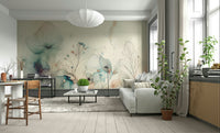 Wall mural with whimsical shapes and colors

